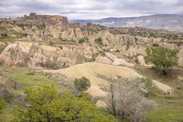 Fototapeta na wymiar View by Ishak Castle, Uçhisar, Nevşehir, Cappadocia, Turkey
