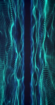 Abstract footage with wavy blue particles. Depth of field effect, blur effect, loop possible. Vertical video.