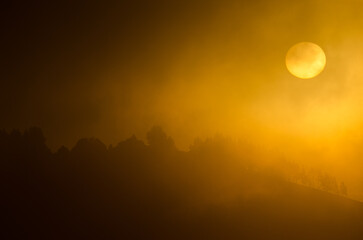 Obraz premium Dawn in the fog in the inland of Gran Canaria. Canary Islands. Spain.