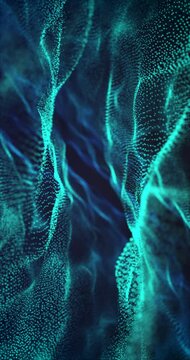 Abstract footage with wavy blue particles. Depth of field effect, blur effect, loop possible. Vertical video.
