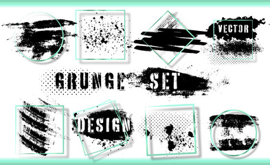 Dirty artistic grunge vector texture. Design elements, boxes and frames for text. Inked splatter dirt stain brushes with drops blots. Dirty artistic design elements, spray graffiti stencil. 