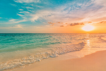 Sea ocean beach sunset sunrise landscape outdoor. Water wave with white foam. Beautiful sunset...