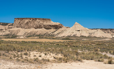Fototapeta na wymiar a semi-desert natural region or badlands composing clay, chalk and sandstone