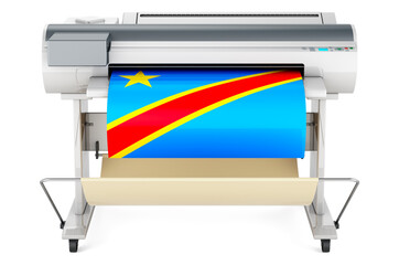 Wide format printer, plotter with Congolese Democratic Republic flag. 3D rendering