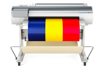 Wide format printer, plotter with Chadian flag. 3D rendering