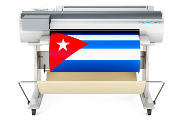 Wide format printer, plotter with Cuban flag. 3D rendering