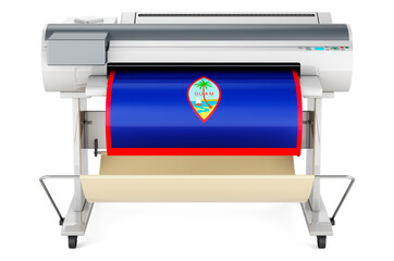Wide format printer, plotter with Guamanian flag. 3D rendering