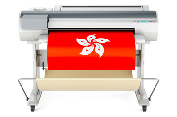 Wide format printer, plotter with Hong Kong flag. 3D rendering