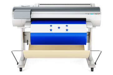 Wide format printer, plotter with Honduranian flag. 3D rendering