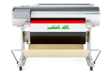 Wide format printer, plotter with Iraqi flag. 3D rendering