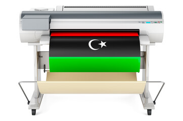 Wide format printer, plotter with Libyan flag. 3D rendering