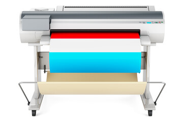 Wide format printer, plotter with Luxembourgish flag. 3D rendering