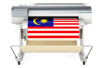 Wide format printer, plotter with Malaysian flag. 3D rendering