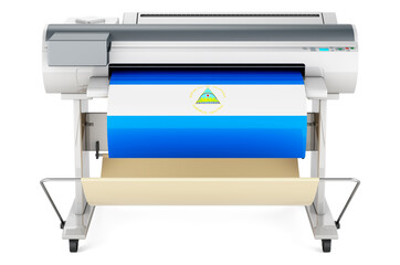 Wide format printer, plotter with Nicaraguan flag. 3D rendering