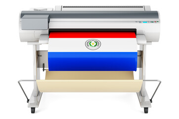 Wide format printer, plotter with Paraguayan flag. 3D rendering