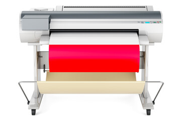 Wide format printer, plotter with Polish flag. 3D rendering