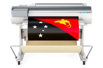 Wide format printer, plotter with Papuan New Guinean flag. 3D rendering