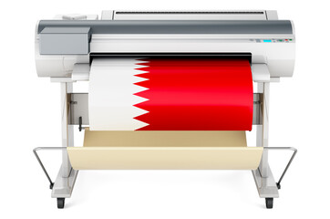Wide format printer, plotter with Qatari flag. 3D rendering
