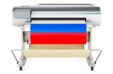 Wide format printer, plotter with Russian flag. 3D rendering