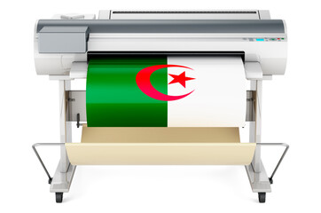 Wide format printer, plotter with Algerian flag. 3D rendering