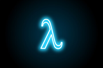 Greek alphabet lambda glowing neon symbol sign  - obrazy, fototapety, plakaty