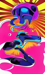 Obraz premium Comic book surreal abstract art. Concept pop art creative design template for graphic production, banner, poster, card invitation and painting print. Surreal drawing illustration, vibrant colors