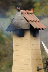 Chimney expelling smoke in San Mateo. Gran Canaria. Canary Islands. Spain.