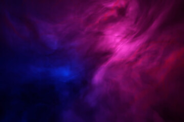 Abstract 3d blue with pink colors fog or swirling smoke on dark background. Magic light effect with vapor and gas. 3d rendering illustration.