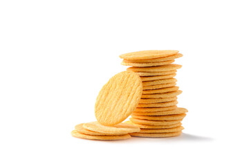 Round Crackers biscuits isolated on white background