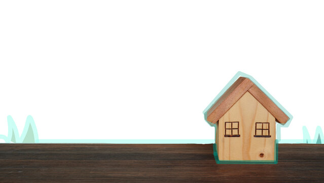 Model of a small wooden house on a white background