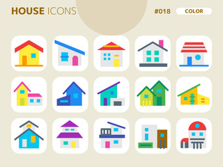 家に関連するカラースタイルのアイコンセット_018