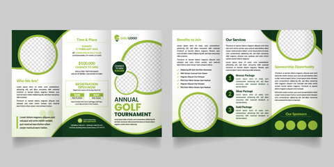 Golf Tournament Tri-fold Brochure Design Template Suitable for Golf Academy, Golf Championship Event