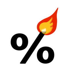 Percent sign icon with flame isolated on white background Hot sale Vector illustration in flat cartoon style Promotion finance element for special offer