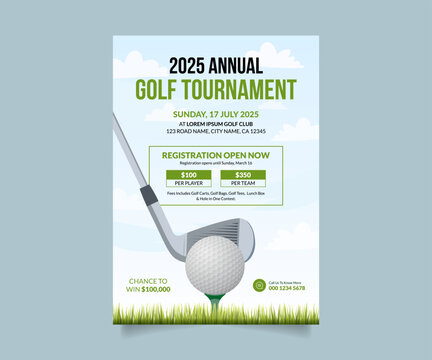 Golf Championship or Tournament Flyer Poster Design, Golf Club Event Banner Vector Template