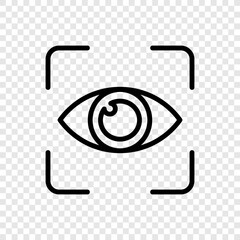 Eye scan simple icon vector. Flat design. Transparent grid.ai