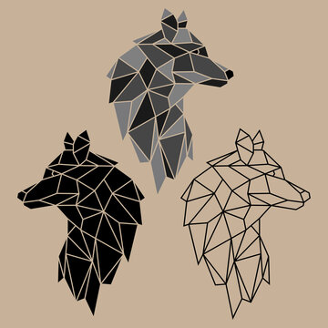 Wolf head icon. Abstract triangular style. Contour for tattoo, emblem, logo and design element.