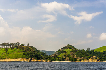 View from the sea of the coast and it vegetation of Niteroi City, State of Rio de Janeiro, Brazil.