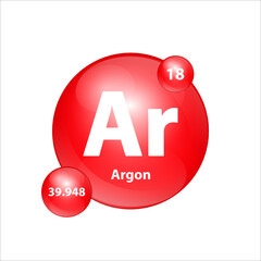 Argon (Ar) icon structure chemical element round shape circle red easily.  Chemical element of periodic table Sign with atomic number. Study in science for education. 3D Illustration vector.