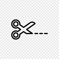 Scissors and cut line simple icon vector. Flat design. Transparent grid.ai