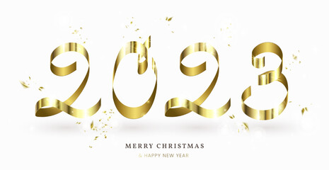 Happy New Year 2023. Merry Christmas. Golden foil. - 521831394