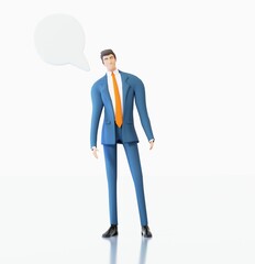 Successful businessman and speech bubble. Busy person, professional, help, support, advisory concept 3D rendering illustration. 