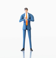 Obraz premium Successful businessman search information on mobile device. Busy person, professional, help, support, advisory concept 3D rendering illustration. 