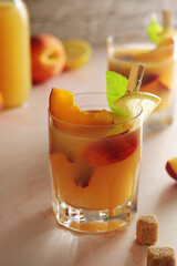 Glasses with peach juice cocktail