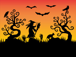 Fototapeta na wymiar Halloween Silhouette Background Illustration 