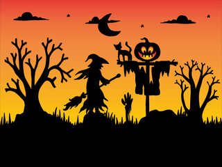 Halloween Silhouette Background Illustration
