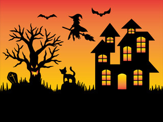 Fototapeta na wymiar Halloween Silhouette Background Illustration 