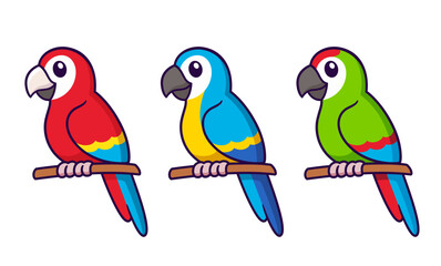 Cute cartoon macaw parrots drawing set