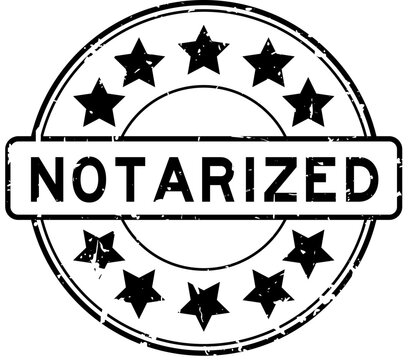 Grunge black notarized word with star icon round rubber seal stamp on white background