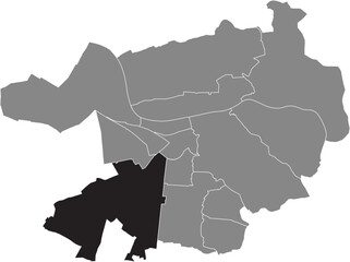 Black flat blank highlighted location map of the 
KIRCHHEIM DISTRICT inside gray administrative map of Heidelberg, Germany