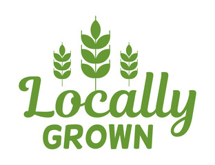 Locally grown. Natural products stickers, label, badge and logo. Ecology icon. Logo template with green leaves